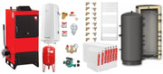 Pachet Centrala pe combustibil solid Fiama D2-60 Putere 70 kW, cu Ventilator si Automatizare, Puffer 1000 litri, Radiatoare Otel, Boiler Termoelectric, Pompa, Vas Expansiune si Fitinguri