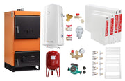 Pachet Centrala pe combustibil solid Fiama W 25 kW, Radiatoare Otel, Boiler Termoelectric, Vas Expansune, Pompa si Fitinguri Montaj