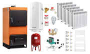 Pachet Centrala pe combustibil solid Fiama W 25 kW, Calorifere aluminiu Fornello Alvo, Boiler Termoelectric, Vas Expansune, Pompa si Fitinguri Montaj