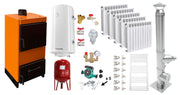Pachet Centrala pe combustibil solid Fiama W 25 kW, Cos inox, Calorifere aluminiu Fornello Alvo, Boiler Termoelectric, Vas Expansune, Pompa si Fitinguri Montaj