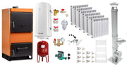 Pachet Centrala pe combustibil solid Fiama W 35 kW, Cos inox, Calorifere aluminiu Fornello Alvo, Boiler Termoelectric, Vas Expansune, Pompa si Fitinguri Montaj