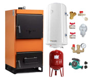 Pachet Centrala pe combustibil solid Fiama W 45 kW, Boiler Termoelectric, Vas Expansune, Pompa si Fitinguri Montaj