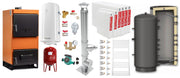 Pachet Centrala pe combustibil solid Fiama W 45 kW, Puffer 1000 litri, Cos inox, Radiatoare Otel, Boiler Termoelectric, Vas Expansune, Pompa si Fitinguri Montaj