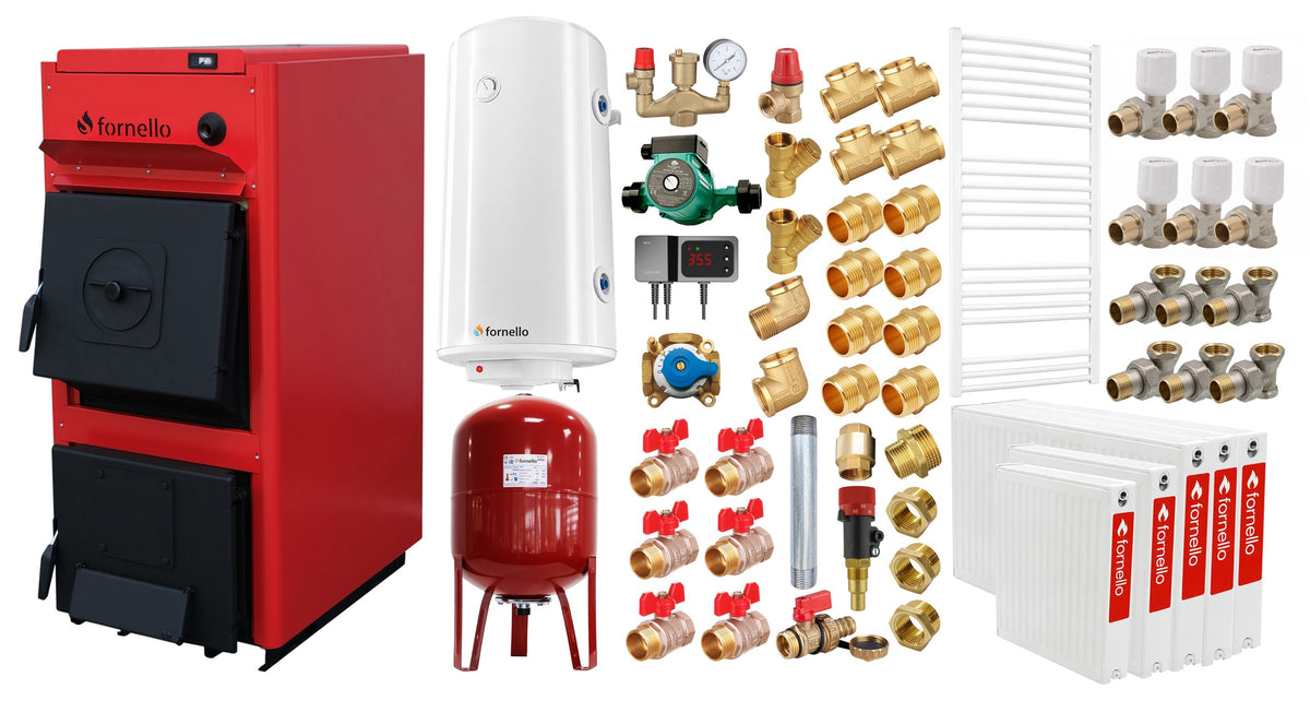 Pachet centrala pe combustibil solid Fornello T-PRO 25 kW, radiatoare 