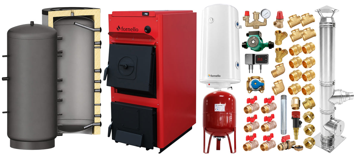 Pachet centrala pe combustibil solid Fornello T-PRO 25 kW, cos inox,
