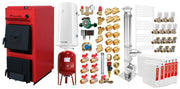 Pachet centrala pe combustibil solid Fornello T-PRO 40 kW, cos inox, radiatoare otel, boiler, vas expansiune, fitinguri si accesorii de baza