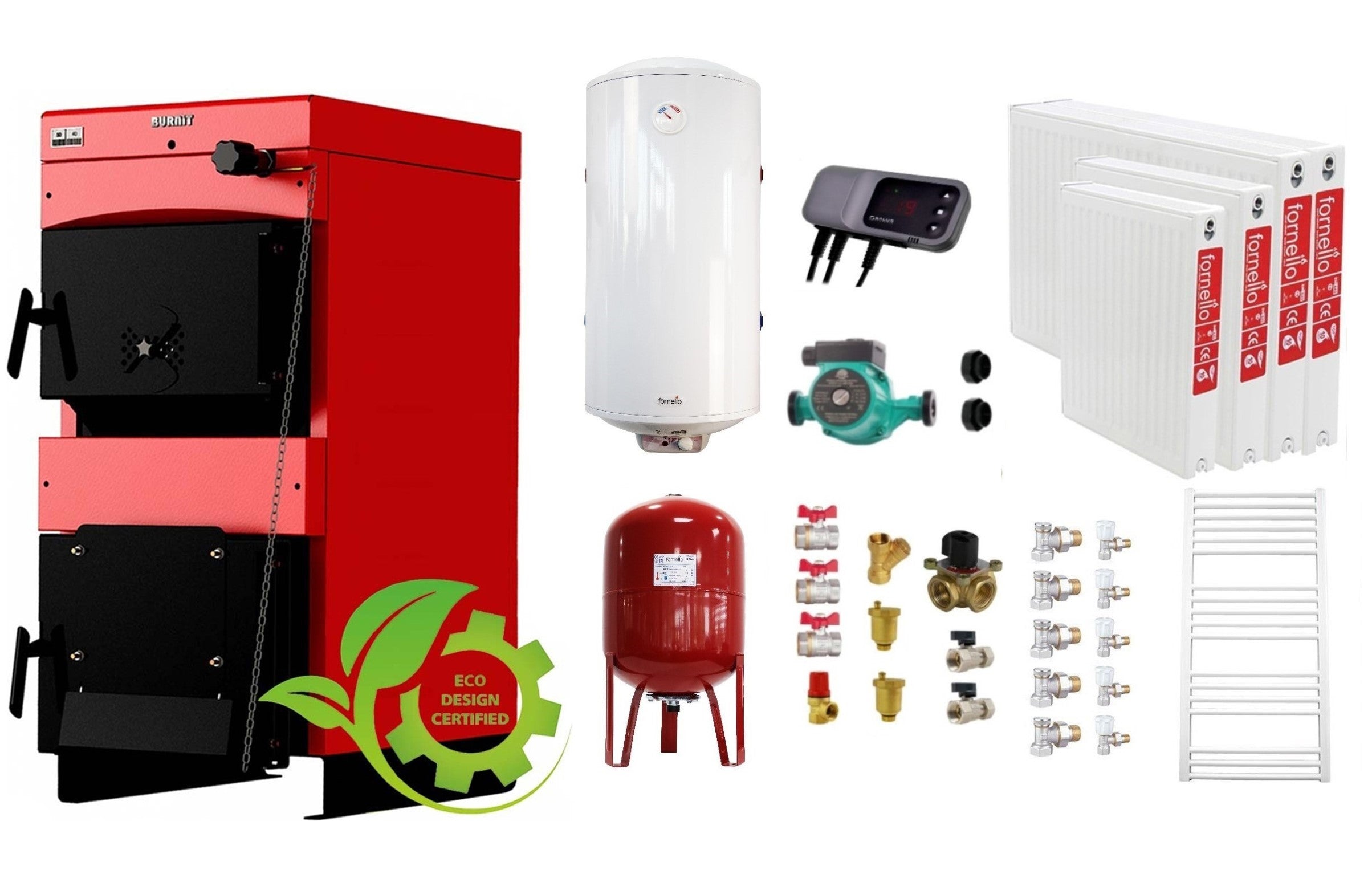 Pachet Centrala pe combustibil solid ​Sunsystem Burnit NWB MAX 25 kW,