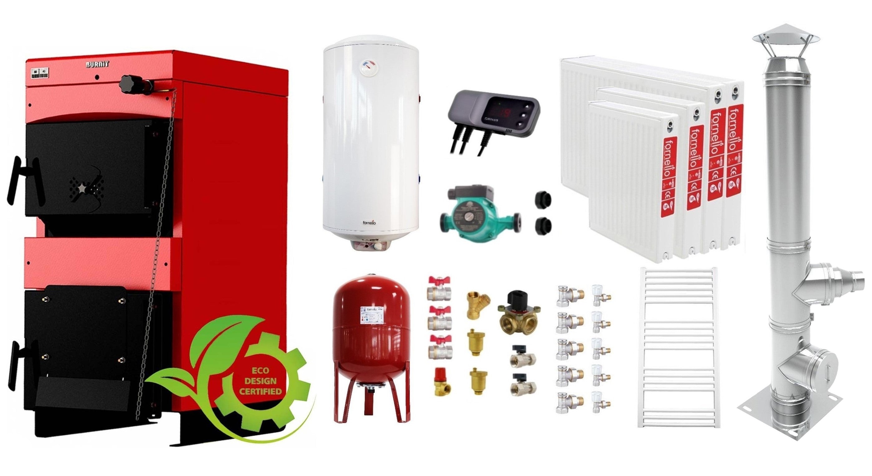 Pachet Centrala pe combustibil solid ​Sunsystem Burnit NWB MAX 25 kW,