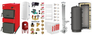 Pachet Centrala pe combustibil solid ​Sunsystem Burnit NWB 35 kW, puffer, cos inox, calorifere, boiler termoelectric, vas expansiune, pompa circulare, controller pompa, fitinguri montaj
