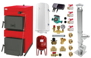 Pachet Centrala pe combustibil solid ​Sunsystem Burnit NWB 45 kW, cos inox, boiler termoelectric, vas expansiune, pompa circulare, controller pompa, fitinguri montaj