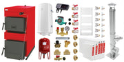 Pachet Centrala pe combustibil solid ​Sunsystem Burnit NWB 45 kW, cos inox, calorifere, boiler termoelectric, vas expansiune, pompa circulare, controller pompa, fitinguri montaj