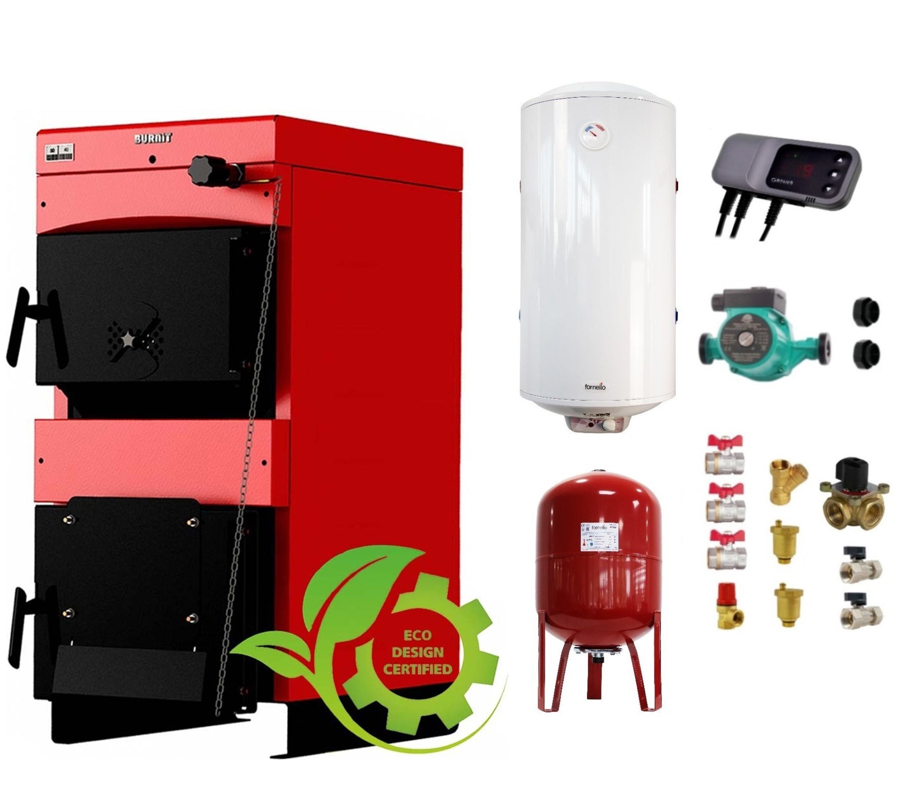Pachet Centrala pe combustibil solid ​Sunsystem Burnit NWB MAX 35 kW,