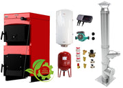 Pachet Centrala combustibil solid ​Sunsystem Burnit NWB MAX 55 kW, cos inox, boiler termoelectric, vas expansiune, pompa circulare, controller pompa, fitinguri montaj