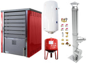Pachet Centrala pe lemne FORNELLO SAUNA RED 30 kw echipata cu pompa de circulare, cos inox, boiler termoelectric 100l, vas expansiune si kit montaj