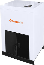 Pachet Centrala pe peleti Fornello Eco Energy 25 kW, complet echipata cu pompa, vas expansiune, automatizare, Radiatoare otel, Fitinguri, boiler, kit evacuare 3.5 ml, Termostat Salus 091FLRFV2 si Aspirator Cenusa, curatare facila, pana la 200 mp
