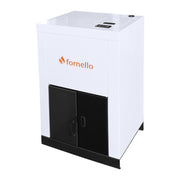 Pachet Centrala pe peleti Fornello Eco Energy 25 kW, complet echipata cu pompa, vas expansiune, automatizare, Calorifere aluminiu Fornello Alvo, Fitinguri, boiler, kit evacuare 3.5 ml, Termostat si Aspirator Cenusa, curatare facila, pana la 200 mp
