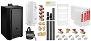 Pachet Centrala pe peleti Fornello EVA B Black 25 KW, pompa circulatie, vas expansiune, WI-FI, buncar, tiraj fortat, kit evacuare 3.5 ml, termostat, aspiratior, boiler 100L, Radiatoare otel si Fitinguri montaj