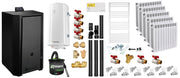 Pachet Centrala pe peleti Fornello EVA B Black 25 KW, pompa circulatie, vas expansiune, WI-FI, buncar, tiraj fortat, kit evacuare 3.5 ml, termostat, aspiratior, boiler 100L, Radiatoare Aluminiu si Fitinguri montaj