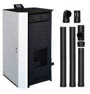 Pachet Termosemineu pe peleti Fornello EVA 25 KW, pompa circulatie, vas expansiune, Grup siguranta, WI-FI, buncar, tiraj fortat, kit evacuare 2.5 ml, Clasa A++, recomandat pentru 160 mp, Alb