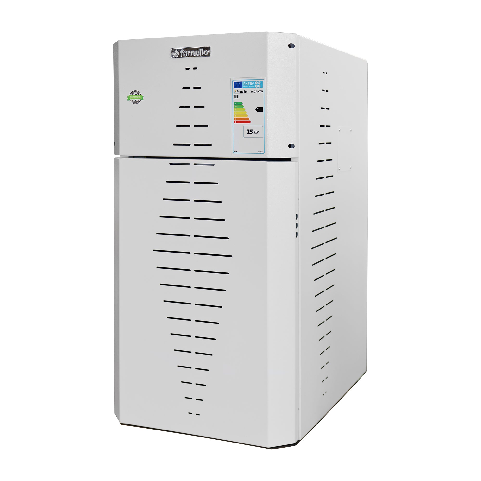 Pachet centrala pe peleti Fornello INCANTO COMPACT 35 kW, pompa electronica, vas expansiune, arzator inox, grup de siguranta, kit evacuare, termostat Salus IT500, aspiratior, sistem de curatare MECANICA a creuzetului si drumurilor de fum