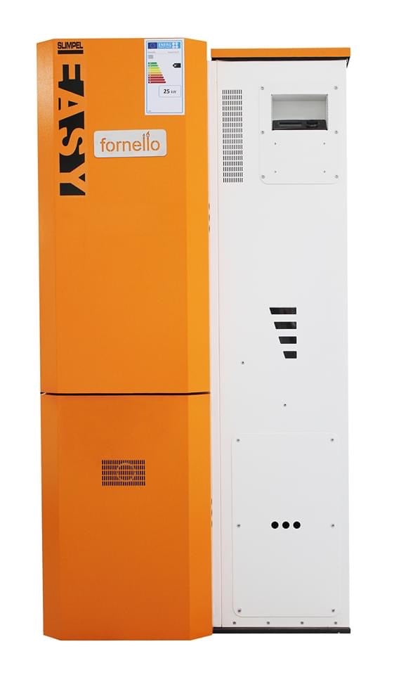 Pachet Centrala pe peleti Fornello Slimpell Easy 25 kw, arzator inox, pompa de circulatie, pompa electronica Grundfos, A+, Boiler Termoelectric Fornello 100l, kit evacuare 100 mm, 3,5 metri si reductie 100 -120 mm