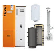 Pachet Centrala pe peleti Fornello Slimpel Easy 25 kw, arzator inox, pompa de circulatie, tiraj fortat 80 mm, pompa electronica Grundfos, sistem curatare mecanica, A+, Puffer P 500l, Cos inox 6 ml 120 mm, Boiler Termoelectric Fornello 100l