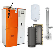 Pachet Centrala pe peleti Fornello Slimpell Easy 40 kw, arzator din inox, pompa de circulatie, tiraj fortat, buncar 88 kg, Ecodesign A+, Puffer P 500l, Cos inox 6 ml 120 mm, Boiler Termoelectric Fornello 100l