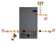 Pachet Centrala pe peleti Fornello Pellet King 40 kw, complet echipata pentru incalzire, pompa circulatie, vas expansiune, automatizare, kit evacuare 3.5 ml, Boiler Termoelectric Fornello 100 l, Termostat Salus 091FLRFV2, Aspirator si kit montaj