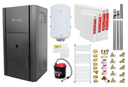 Pachet Centrala pe peleti Fornello Primo Pellet Black 25 kw, complet echipata pentru incalzire, pompa, vas expansiune, automatizare, kit evacuare 3.5 ml, Boiler Termoelectric 100 l, Termostat Salus 091FLRFV2, Aspirator , Calorifere si kit montaj