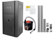 Pachet Centrala pe peleti Fornello Primo Pellet Black 30 kw, complet echipata cu pompa, vas expansiune, automatizare, culoare negru, kit evacuare 2.5 ml, Termostat Salus 091FLRFV2, Aspirator Cenusa