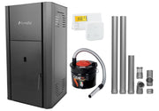 Pachet Centrala pe peleti Fornello Primo Pellet Black 25 kw, complet echipata pentru incalzire, pompa circulatie, vas expansiune, automatizare, kit evacuare 2.5 ml, Termostat Salus 091FLRFV2, Aspirator Cenusa