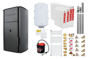 Pachet Centrala pe peleti Fornello Royal B 25 kw, complet echipata pentru incalzire, pompa circulatie, vas expansiune, automatizare, kit evacuare 3.5 ml, Boiler Termoelectric Fornello 100 l, Termostat Salus 091FLRFV2, Aspirator, Radiatoare si kit mo