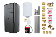 Pachet Centrala pe peleti Fornello Royal Black 30 kw, complet echipata pentru incalzire, pompa circulatie, vas expansiune, automatizare, kit evacuare 3.5 ml, Boiler Termoelectric Fornello 100 l, Termostat Salus 091FLRFV2, Aspirator si kit montaj