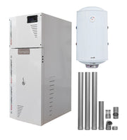 Pachet Centrala termica compacta pe peleti Fornello Rossi Camino Compact 25 kw, pompa de circulatie, vas expansiune, tiraj fortat, Ecodesign, A+, Boiler Termoelectric Fornello 100l si kit evacuare 80 mm, 3,5 metri