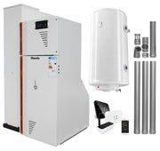 Pachet Centrala termica compacta pe peleti Fornello Rossi Camino Compact Automatic 25 kw, boiler, kit evacuare, pompa de circulatie, vas expansiune, tiraj fortat, curatare automata a arzatorului si a drumurilor de fum, Ecodesign, A+