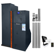 Pachet Centrala termica compacta pe peleti Fornello Rossi Camino Compact Automatic 25 kw, termostat, kit evacuare, pompa de circulatie, vas expansiune, tiraj fortat, curatare automata a arzatorului si a drumurilor de fum,culoare antracit, Ecodesign,