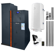 Pachet Centrala termica compacta pe peleti Fornello Rossi Camino Compact Automatic 25 kw, boiler, kit evacuare, pompa de circulatie, vas expansiune, tiraj fortat, curatare automata a arzatorului si a drumurilor de fum, culoare antracit, Ecodesign, A+