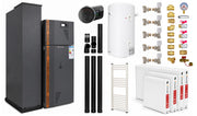 Pachet Centrala termica compacta pe peleti Fornello Rossi Camino Compact Automatic 25 kw, antracit, calorifere, boiler, termostat, kit evacuare, fitinguri, pompa de circulatie, vas expansiune, tiraj fortat, curatare automata a arzator si  drumuri de