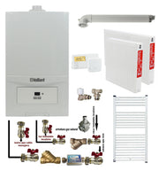 Pachet apartament cu o camera, Centrala termica in condensatie Vaillant ecoTEC Pure VUW 236/7-2, 23 kw, murala, afisaj digital, schimbator caldura inox, kit de evacuare, calorifere otel, termostat si fitinguri montaj