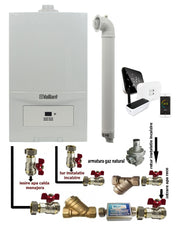 Pachet Centrala termica in condensatie Vaillant ecoTEC Pure VUW 236/7-2, 23 kw, murala, afisaj digital, schimbator caldura inox, kit de evacuare, termostat Salus IT 500 si fitinguri montaj
