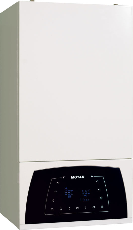 Pachet apartament cu 2 camere, centrala termica Motan Condens Plus 100 25 kW, condensatie, termostat, kit evacuare inclus, calorifere otel, kit armaturi centrala, robineti calorifer