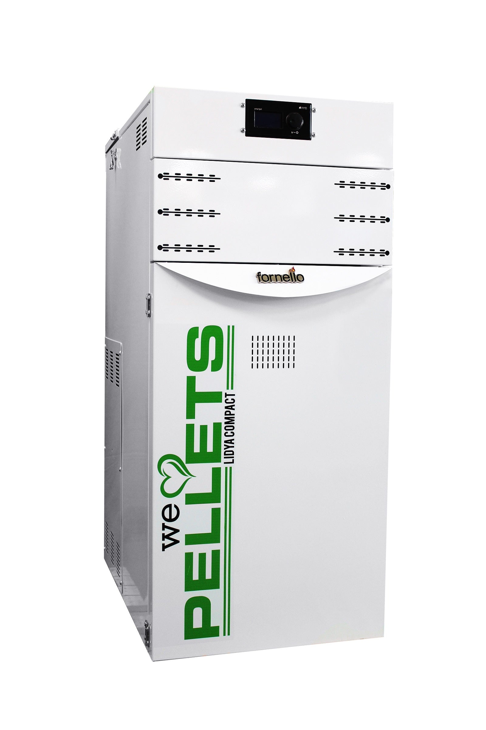 Pachet Centrala termica pe peleti Fornello Lidya Compact 25 kw, pompa Grundfos, arzator inox, curatare mecanica arzator si schimbator, A+, Kit evacuare 3.5 ml, Boiler Fornello 100 l, Termostat Salus 091FLRFV2, Aspirator si Kit montaj