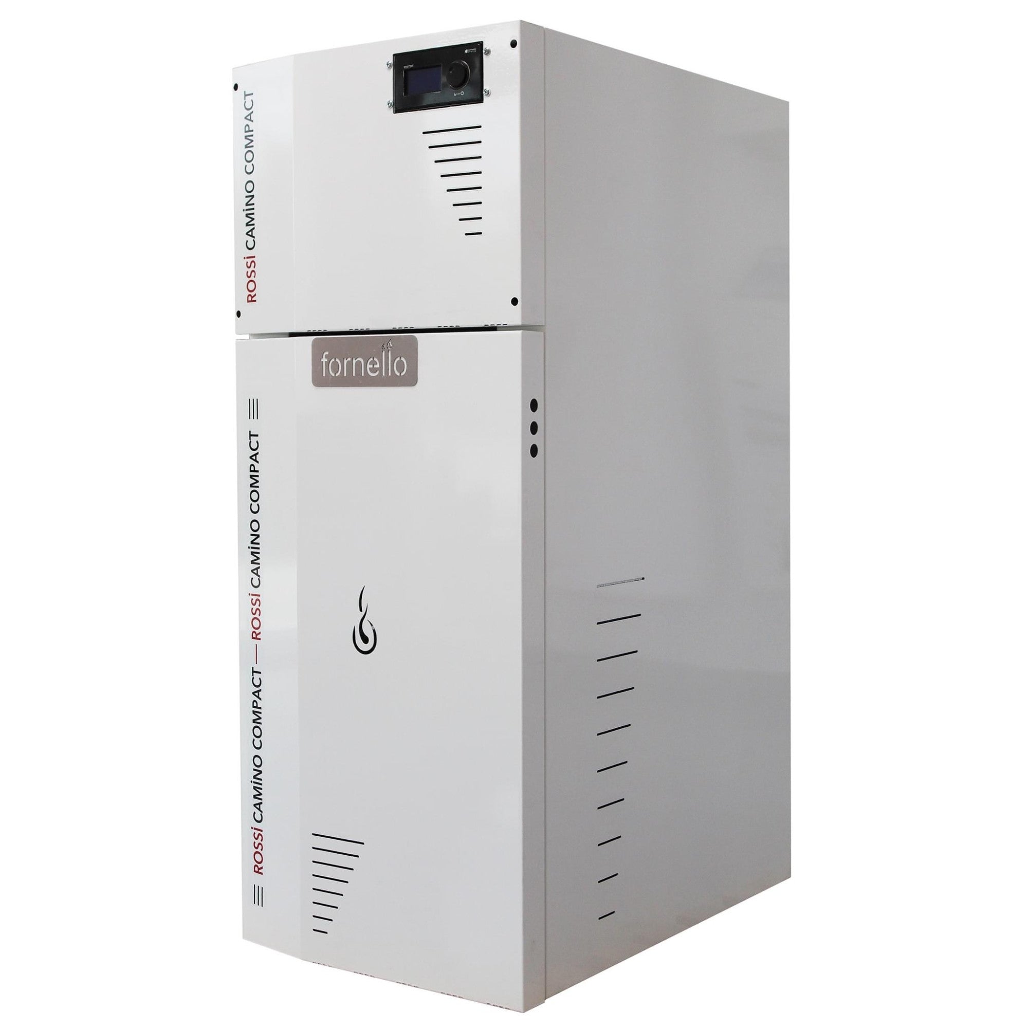 Pachet Centrala termica pe peleti Fornello Rossi Camino Compact 35 kw, pompa de circulatie, vas expansiune, tiraj fortat, Ecodesign, A+, Boiler Termoelectric Fornello 100 l, Termostat Salus 091FLRFV2, Aspirator, Radiatoare si Kit