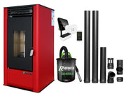 Pachet complet pentru incalzire cu control de la distanta format din Semineu (Soba) pe Peleti cu aer cald Fornello Air SmartPell 11 KW, culoare Bordeaux, termostat ambiental Salus IT 500, aspirator de cenusa si kit de evacuare 2,5 metri