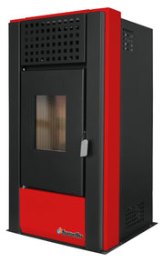 Pachet complet pentru incalzire cu control de la distanta format din Semineu (Soba) pe Peleti cu aer cald Magnesia 9 KW, culoare Bordeaux, termostat ambiental Salus IT 500, aspirator de cenusa si kit de evacuare 3,5 metri