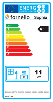Pachet complet pentru incalzire cu control de la distanta format din Semineu (soba) pe peleti cu tiraj fortat Fornello SOPHIA WI-FI 11 kw, termostat Salus IT 500, aspirator, kit de evacuare 2,5 metri, telecomanda, Wi-fi, culoare Ivory
