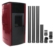 Pachet complet pentru incalzire Semineu (soba) pe peleti cu tiraj fortat Fornello Stela 10 KW, include ventilator aer cald, aprindere electrica, telecomanda, recomandat pentru 100 mp, Bordeaux, cu kit de evacuare 3,5 metri