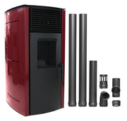 Pachet complet pentru incalzire Semineu (soba) pe peleti cu tiraj fortat Fornello Stela 10 KW, include ventilator aer cald, aprindere electrica, telecomanda, recomandat pentru 100 mp, Bordeaux, cu kit de evacuare 2,5 metri