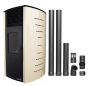 Pachet complet pentru incalzire Semineu (soba) pe peleti cu tiraj fortat Fornello Stela 10 KW, include ventilator aer cald, aprindere electrica, telecomanda, recomandat pentru 100 mp, Ivory, cu kit de evacuare 2,5 metri