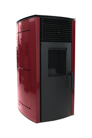 Pachet complet pentru incalzire Semineu (soba) pe peleti cu tiraj fortat Fornello Stela 10 KW, include ventilator aer cald, aprindere electrica, telecomanda, recomandat pentru 100 mp, Bordeaux, aspirator de cenusa si kit de evacuare 2,5 metri